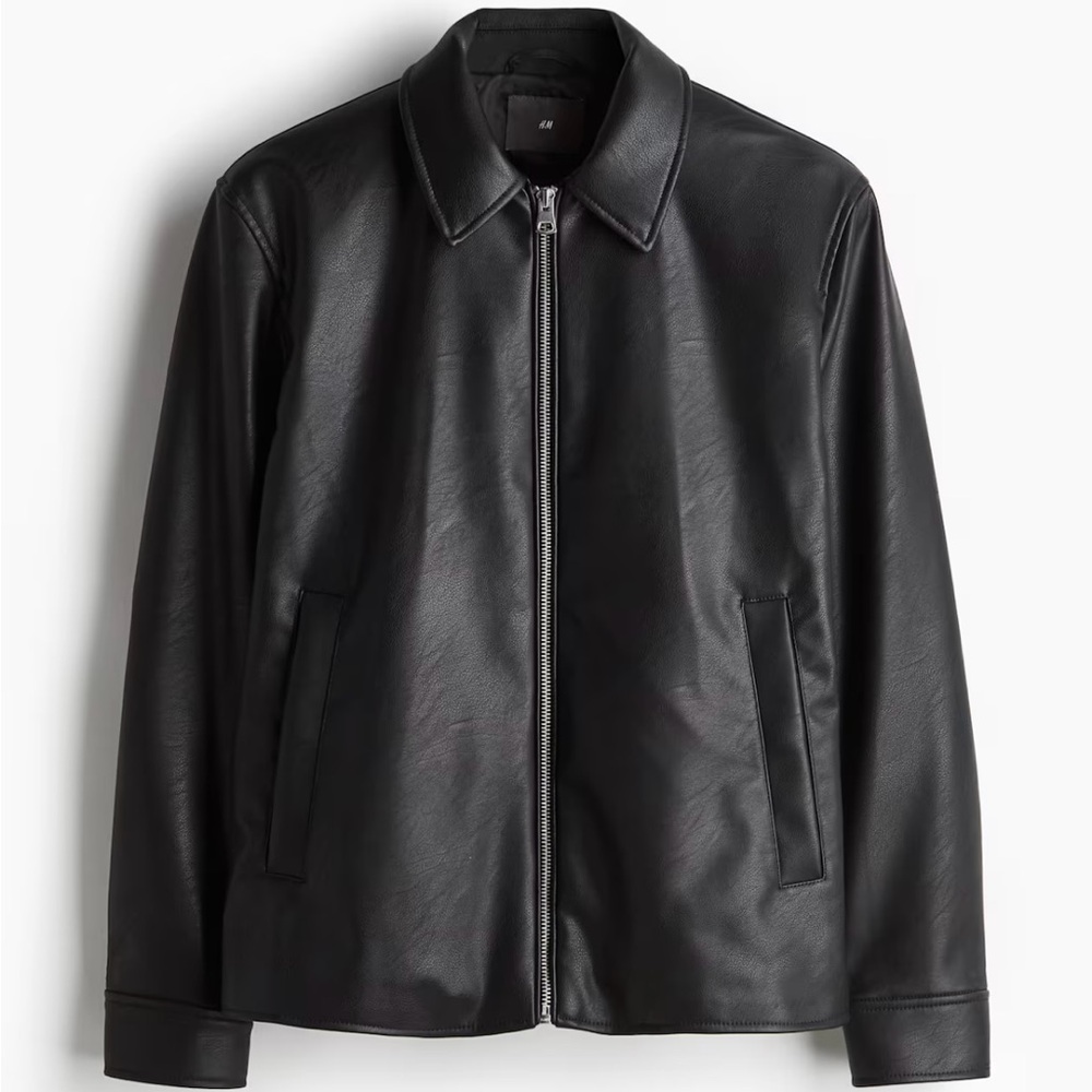 HM Men's Black PU Leather Jacket